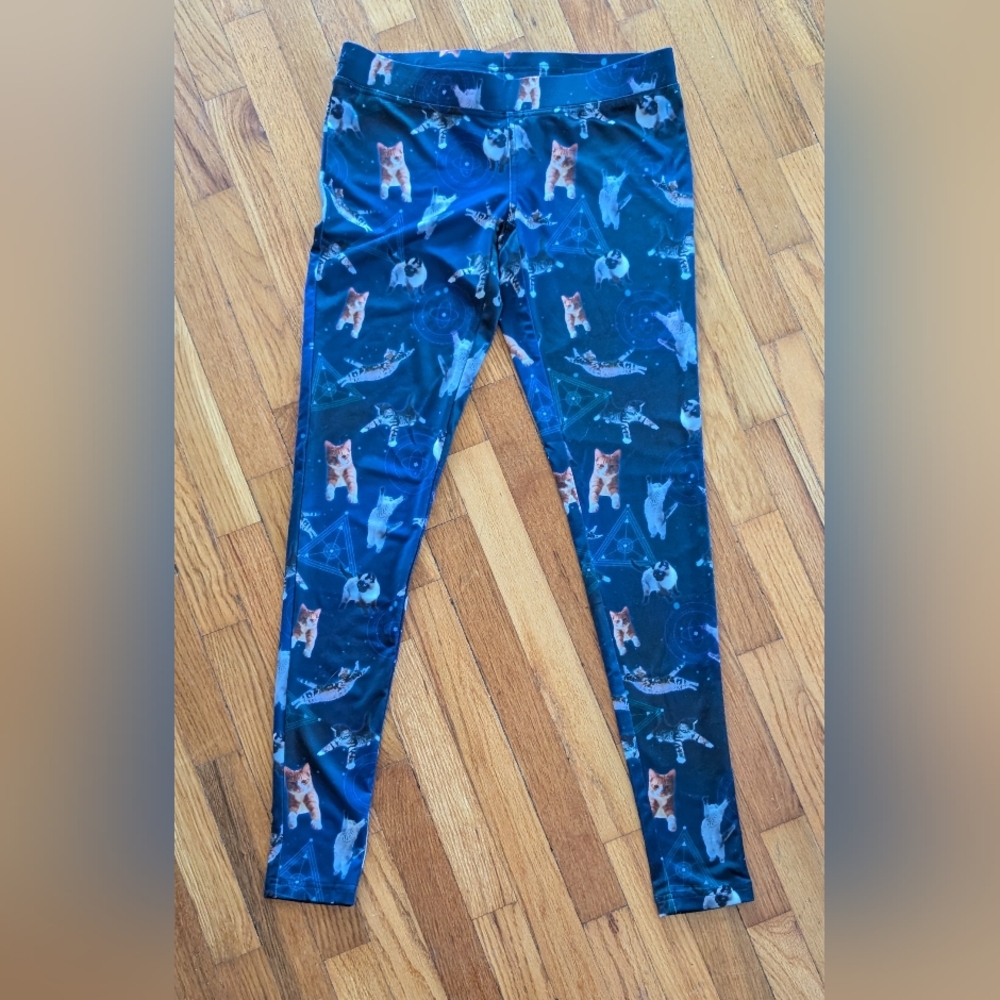 Woman's Blue Cat Print Leggings Sz M